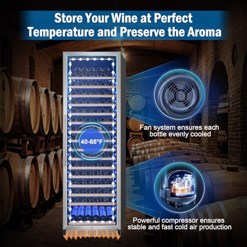 FoMup Wine Fridge 24 Inch, 190 Bottles Freestanding or Built-in Wine Cooler Refrigerator with Sliding Rail Shelves, Professional Wine Cellar Low Noise with Upgraded Reversible Door