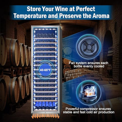 FoMup Wine Fridge 24 Inch, 190 Bottles Freestanding or Built-in Wine Cooler Refrigerator with Sliding Rail Shelves, Professional Wine Cellar Low Noise with Upgraded Reversible Door