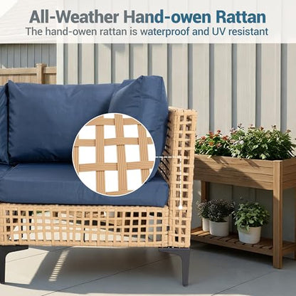 WiNVO 5-Piece Outdoor Wicker Patio Sectional Furniture Set, Dark Blue