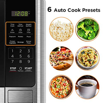 BLACK+DECKER Digital Microwave Oven with Turntable Push-Button Door, Child Safety Lock, Stainless Steel, 0.9 Cu Ft