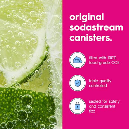 SodaStream CO2 Gas Refill Pack, 3 x 60L Pink Quick Connect Cylinders, Soda Stream CO2 Refill, Makes Up to 180 Liters of Sparkling Water, Compatible with TERRA, ART, ENSO, E-TERRA, E-DUO & More