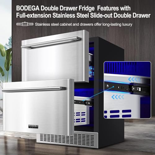 BODEGA 24 Inch Beverage Fridge under Counter, 2 Drawer Outdoor Coolers for Patio and Deck Weatherproof, Stainless Steel Beverage Refrigerator for Beer, Soda, Holds 180 Cans