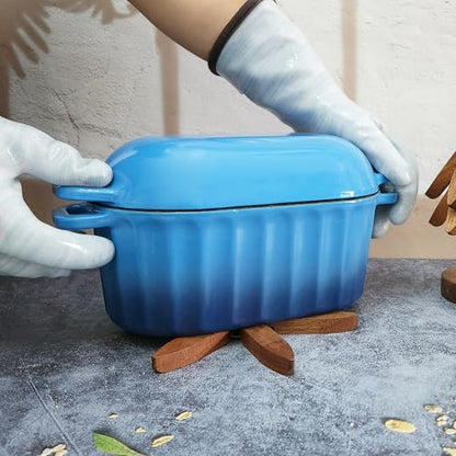 FANQIEW Dutch Oven Enameled Cast Iron Bread Pan with Lid Sourdough Loaf Pans for Baking Bread Large Heavy Oval Bread Dutch Oven with Movable Handle 4 Qt Blue Dishwasher Safe