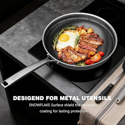 Eclumy Non Stick Frying Pans, Stainless Steel Pans Tri-Ply Frying Pan with Lid, Non-Toxic PFAS PFOA PTFE Free, Metal Utensil Dishwasher & Oven Safe Induction Compatible (9-inch)