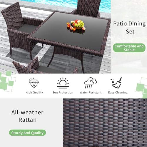 Trumbeak 10 Piece Outdoor Dining Set,Rattan Patio Conversation Set of 8 Chairs,Patio Dining Table and Chairs w/Cushions,Square Glass Tabletop,Umbrella Cutout for Patio,Grey