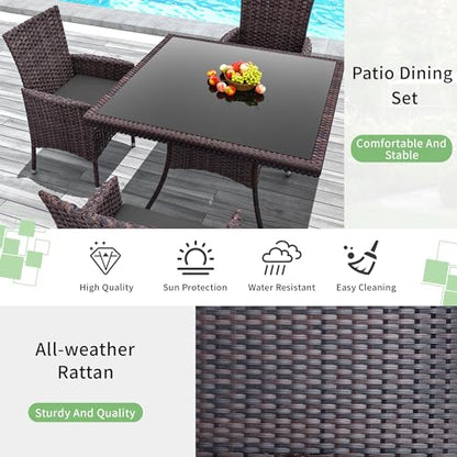Trumbeak 10 Piece Outdoor Dining Set,Rattan Patio Conversation Set of 8 Chairs,Patio Dining Table and Chairs w/Cushions,Square Glass Tabletop,Umbrella Cutout for Patio,Grey