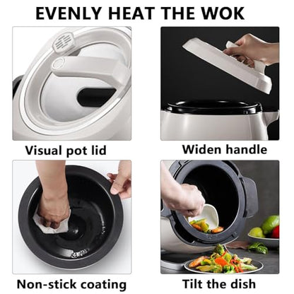 Automatic Cooking Machine,2000W 6L auto Cooking Wok Fried Rice Machine,One-Click Smart Start, Three Speed Adjustable,360 ° Automatic Rotation, for Stir Frying,Stewing,Cooking