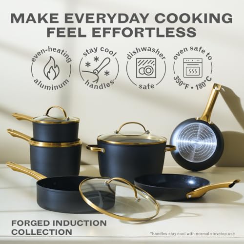 Farberware Forged Induction Ceramic Nonstick Cookware Set, 12-Piece, Black Pots & Pans
