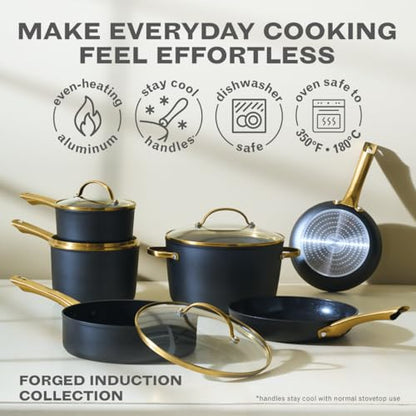 Farberware Forged Induction Ceramic Nonstick Cookware Set, 12-Piece, Black Pots & Pans
