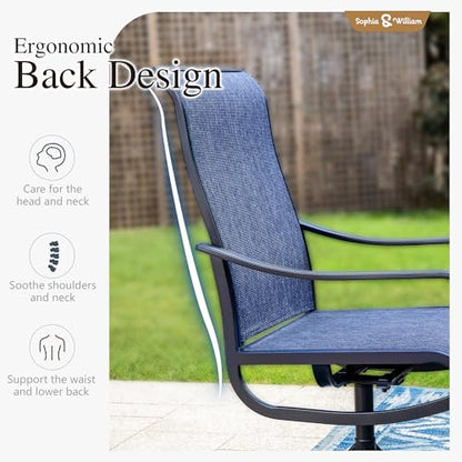 Sophia & William Patio Dining Set for 6 w/Swivel Textilene Chairs, Blue
