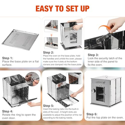 REDCAMP 14"H Foldable Camping Oven with 2 Tier Grill, Stainless Steel Portable Camping Stove for Baking Cinnamon Rolls, Breads and Muffins with Wood Burning Fire,Propane Stoves,Campers,Baking BBQ