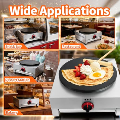 XXUNYNUIN Commercial Gas Crepe Maker 16-Inch Crepe Machine Adjustable Temperature Control Nonstick Stainless Steel Pancake Griddle Machine for Kitchen