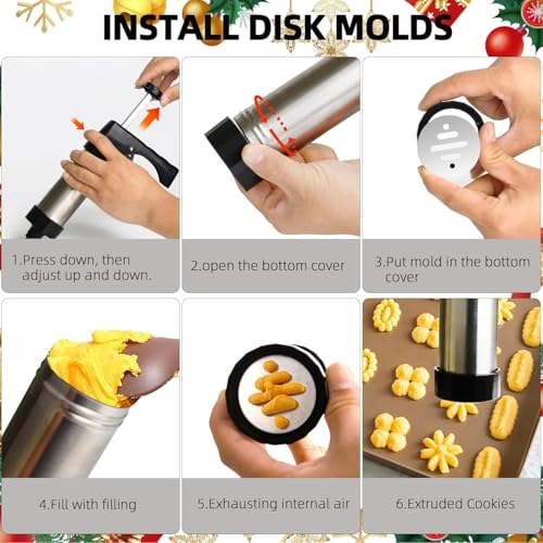Cookie Press Gun Kit,13 Cookie Discs+8 Icing Nozzles Perfect for DIY Cookies and Decorating Cookies,Gifts for Wome（black）