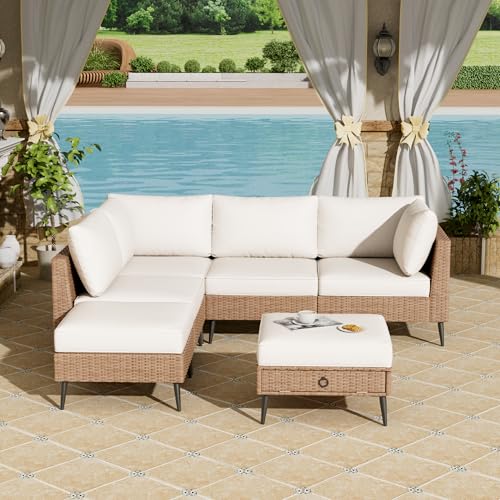 LVUYOYO 6 Pieces Outdoor Patio Furniture Set, Wicker Sectional Sofa Set