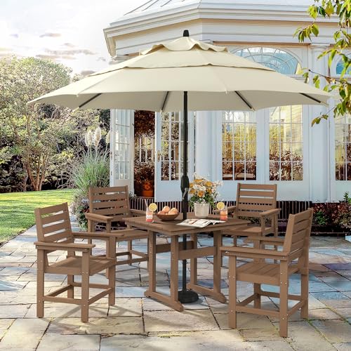Homenjoy 5 Piece Patio Dining Set, 35" Square HDPS Weather Resistant Outdoor Table & 4 Patio Chairs Set with 1.96" Umbrella Hole, Heavy Duty for Small Space Backyard Balcony, Brown