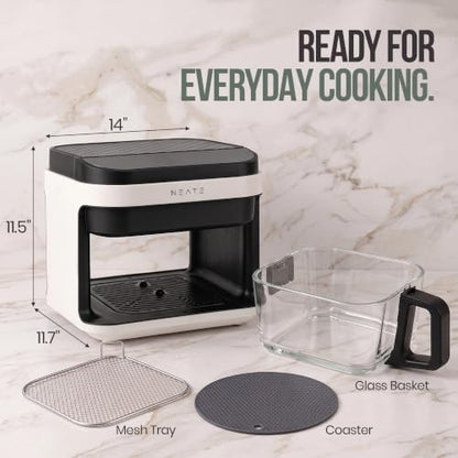 NEATE 5.8QT Air Fryer | 8-in-1 Preset Cook Modes | Cook Steak, Chicken, Fish, Veggies, Fries & More | Temperature & Timer Control | White