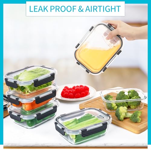 Skroam 10 Pack Glass Meal Prep Containers, 22 OZ Glass Airtight Food Storage Containers with Lids, Pantry Kitchen Storage Containers for Lunch, Food Storage, Meal Prep, Lunch Bento Boxes