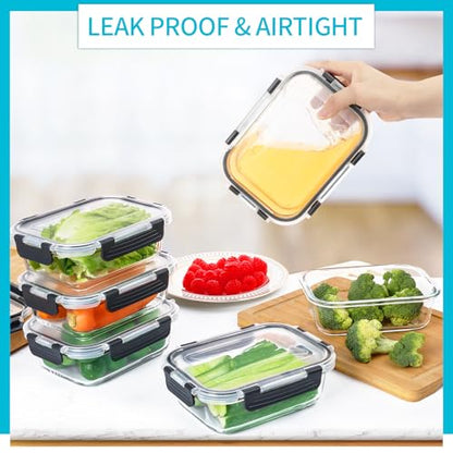 Skroam 10 Pack Glass Meal Prep Containers, 22 OZ Glass Airtight Food Storage Containers with Lids, Pantry Kitchen Storage Containers for Lunch, Food Storage, Meal Prep, Lunch Bento Boxes