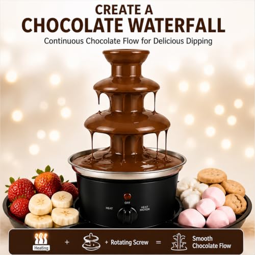 Chocolate Fountain Machine,120V Electric 3-Tiers Chocolate Melting Machine,1 lb Digital Chocolate Heating Fondue Fountain Machine for Weddings,Birthdays,Graduation Parties (Black 3 Tiers)