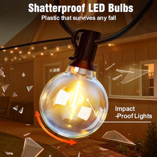 Nisocy 25FT Solar String Lights Outdoor Waterproof with Remote & Timer, LED Shatterproof G40 Bulbs, Solar Powered Patio Lights for Outside Decor, Backyard, Porch, Garden, Wedding