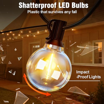 Nisocy 25FT Solar String Lights Outdoor Waterproof with Remote & Timer, LED Shatterproof G40 Bulbs, Solar Powered Patio Lights for Outside Decor, Backyard, Porch, Garden, Wedding