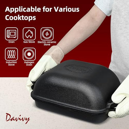 Davivy 9QT Pre-Seasoned Dutch Oven for Sourdough Bread, Non-stick Cast Iron Sourdough Bread Loaf Baking Pan, Large Capacity Cast Iron Loaf Pan, with Silicone Oven Mitts