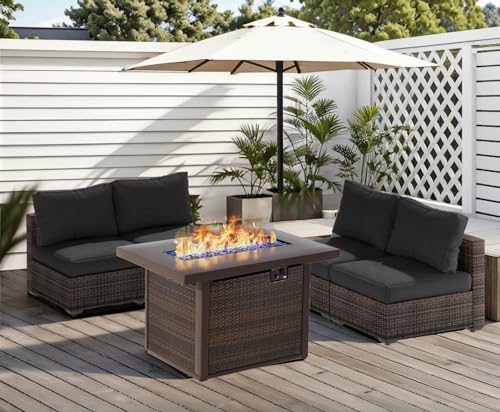 TANGJEAMER 5 Piece Patio Furniture Set with Fire Pit Table, Outdoor Sectional Sofa PE Rattan, Patio Conversation Sets with Cushions for Garden Lawn Balcony Porch Deck Black