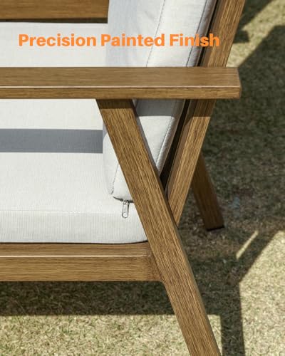 SEEHILL 9 Pieces Never-Rust Aluminum Patio Dining Set, Outdoor Dining Set for 8, Outdoor Dining Table and Chairs Set with Cushions, Patio Furniture Set for Deck, Garden, Poolside, Teak