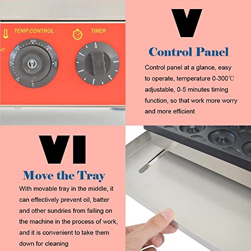 INTBUYING 15Pcs Mini Dount Maker Machine Commercial Electric Waffle Donut Machine 0℃-300℃ 1750W Double-Sided Heating Non-Stick Doughnut Baking Machine 1.85" Snack Maker 110V(1.85" 15 Dounts)