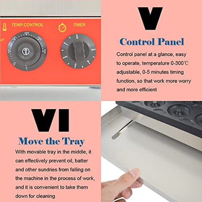 INTBUYING 15Pcs Mini Dount Maker Machine Commercial Electric Waffle Donut Machine 0℃-300℃ 1750W Double-Sided Heating Non-Stick Doughnut Baking Machine 1.85" Snack Maker 110V(1.85" 15 Dounts)