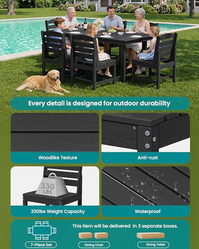 SERWALL Armless Outdoor Dining Set, Patio Dining Set for 6, Black