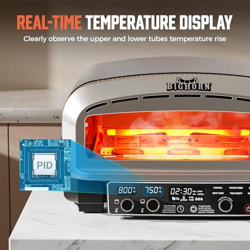 BIG HORN 14-Inch Indoor Pizza Oven, 850°F High-Heat Electric Countertop Pizza Oven for Restaurant-Style Artisan Pizza with Pizza Stone and Pizza Peel, PID Precision Temperature Control