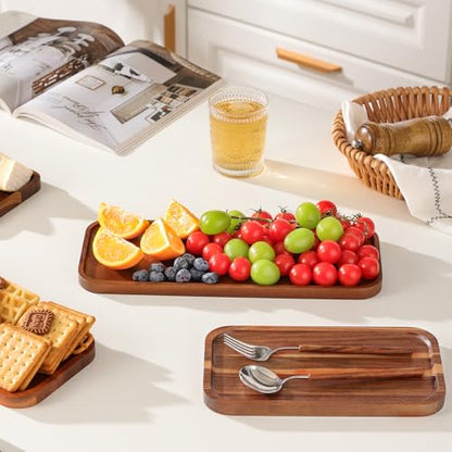 HOMKULA Small Solid Acacia Wood Serving Trays and Platters - Wooden Mini Charcuterie Boards, Rectangle Cheese Board for Food, Bathroom, Home Decor, Kitchen Counter,S,(10" x 5.5", 1 Pack)