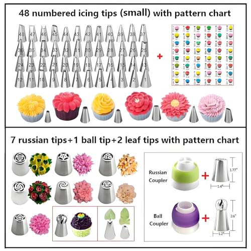YOQXHY Cake Decorating Kit, 357 Pcs Baking Supplies Tools with Aluminium Cake Turntable, Leveler, 50 Icing Tips, 8 Russian+Ball Tips, 2 Spatulas, 3 Scrapers, 102 Pastry Bags, 109 Cupcake Liners & More