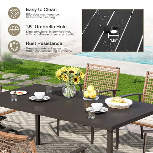 LAUSAINT HOME 7 Pieces Patio Dining Set, Outdoor Furniture Set of 6 Chairs with Soft Cushion and Iron Slats Table Top with Umbrella Hole, Conversation Set for Backyard, Garden and Poolside