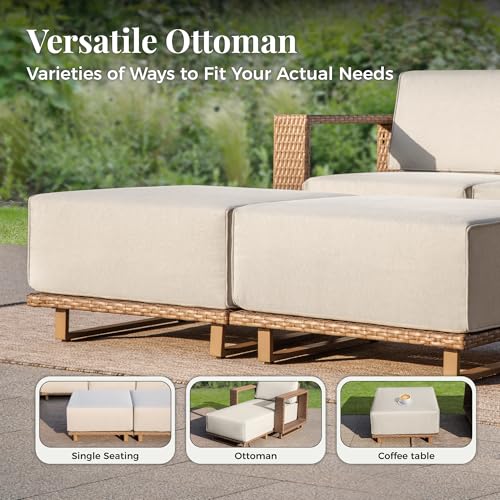 MIXPATIO Patio Sectional Furniture Set, 6 Piece Outdoor Wicker Sofa Couch Set, Yellow Rattan Modular Outdoor Conversation Sets with 10" Extra Thick Cushions, Low Profile Lawn Deck Garden Furniture