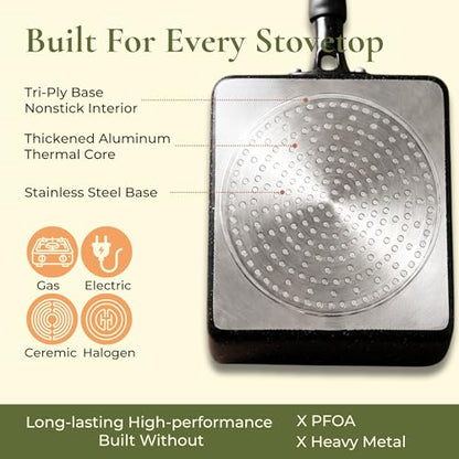 HAPPI STUDIO Tamagoyaki Pan - Japanese Omelette Pan Nonstick PFOA-Free - Japanese Egg Pan - Omelet Pan - Square Frying Pan Rolled Omelette Egg Roll - Tamago Skillet 7x6 All Stovetops