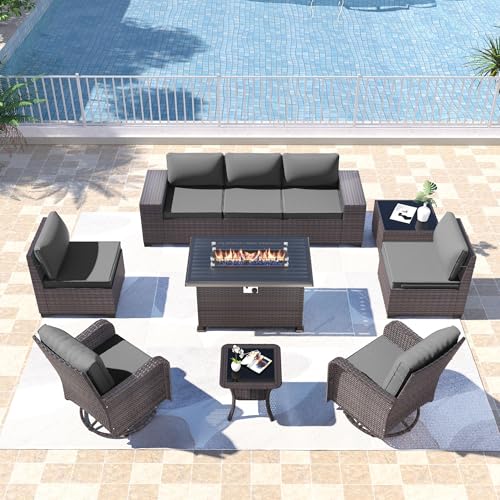 Kullavik 10 Piece Outdoor Patio Furniture Set with Fire Pit & Swivel Chairs
