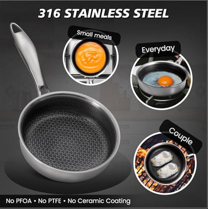 ZLFURLT Stainless Steel Frying Pan, 6-Inch Small Pan, Tri-Ply Stainless Steel, Designed for Controlled Cooking, Induction Compatible