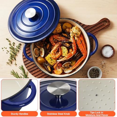 LIFERUN Nonstick Enameled Cast Iron Cookware Set, 7Pcs Pots and Pans Set, Gas/Induction Dutch Oven Set, PFOA & PFAS Free