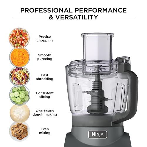 Ninja Food Processor, Professional Plus, 1000 Peak Watts, 4 Functions for Chopping, Slicing, Purees & Dough with 9-Cup Processor Bowl, 3 Blades, Food Chute & Pusher, Grey, BN601