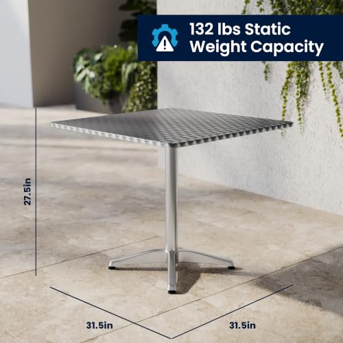 Flash Furniture Lila 31.5'' Square Aluminum Indoor-Outdoor Table Set with 2 Slat Back Chairs
