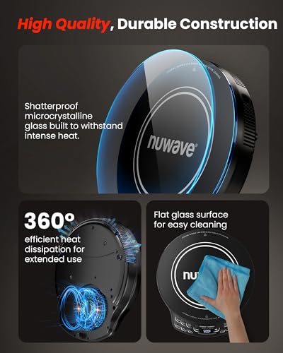 Nuwave Portable Induction Cooktop Diamond with Probe, Advanced Countertop Burner, 91 Temps from 100°F to 500°F, 12”Shatter-Proof Ceramic Glass & 6.5”Heating Coil, Ideal for RV Camp,Small Apt,Travel