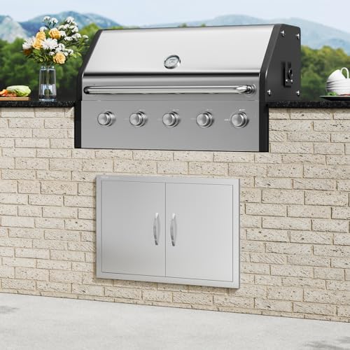 VEVOR BBQ Access Door, 30.5W x 21H Inch Double Outdoor Kitchen, Stainless Steel Flush Mount, Wall Vertical With Handles, for BBQ Island, Grilling Station, Outside Cabinet