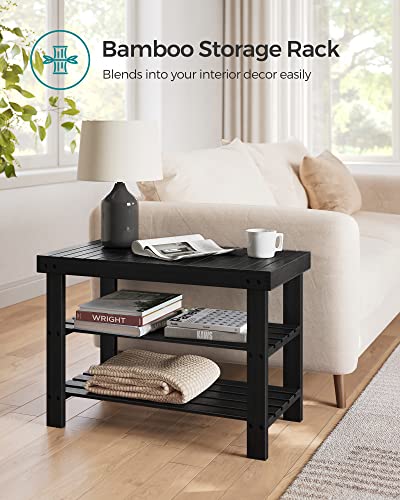 SONGMICS Shoe Rack Bench, 3-Tier Bamboo Shoe Storage Organizer, Entryway Bench, Holds Up to 286 lb, 11.3 x 27.6 x 17.8 Inches, for Entryway Bathroom Bedroom, Ink Black ULBS04H