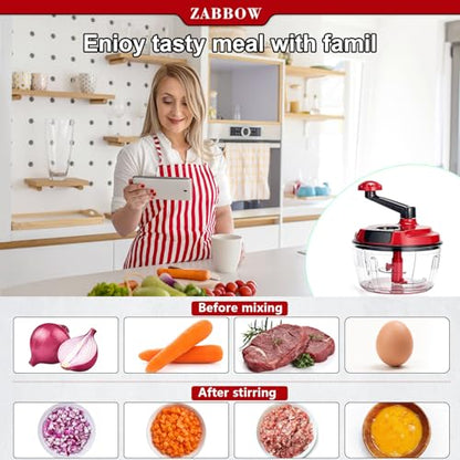 Multi-Functional Manual Food Processor,8 Cup Hand-powered Crank Chopper,Mincer Blender with Clear Container,for Vegetables Meat Fruits Nuts Herbs Onions (White)