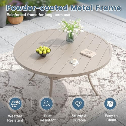 DIFY 7 Piece Patio Dining Set, 50" Round Table & Metal Chairs, Sandshell