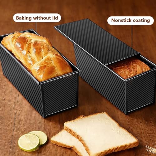Shinsin Pullman Loaf Pan with Lid 13x4, 2.2 lb Dough Capacity Bread Loaf Pan, PFTE and PFOA-Free, Healthy Baking for Homemade Sourdough & Sandwich Bread, Nonstick & Easy Clean (Black)