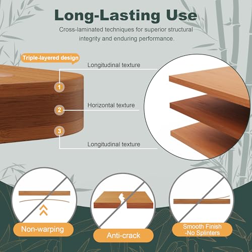 Bamboo Cutting Boards for Kitchen, 3-Piece Set with Juice Grooves, Side Handles & Non-Slip Mats – Durable Bamboo Chopping Board for Meat, Vegetables and Fruits Ideal Kitchen Gifts