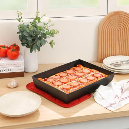 Blue Steel Detroit Pizza Pan 14x10 (Non-Stick&BPA Free) Heat-Resistant Up to 800°F, Pre-Seasoned Carbon Steel Detroit Pizza Pan, Deep Dish Pizza Authentic Steel Pan Five Years Free Replacement